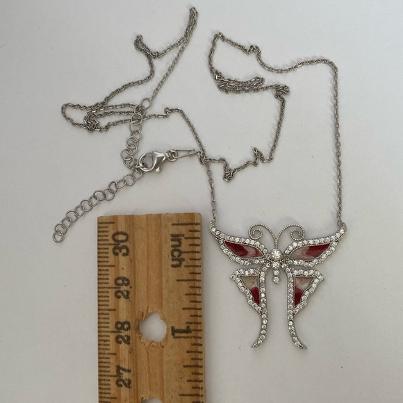 🦋 Butterfly 925 silver handmade enamel cz stones necklace - Picture 2 of 4